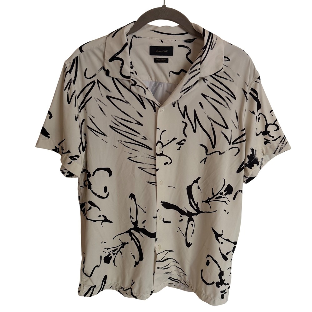 Porter & Ash Mens Small Kinetic Stretch Short Sleeve Button Down Abstract Print